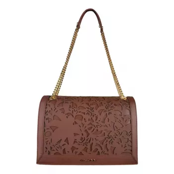 Baldinini Trend Brown Leather Bag: Floral + Chain Strap