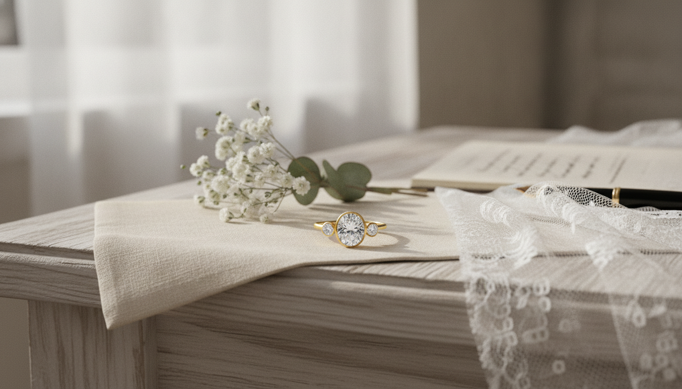14K Gold Oval Moissanite Ring (2ct Look) for Brides