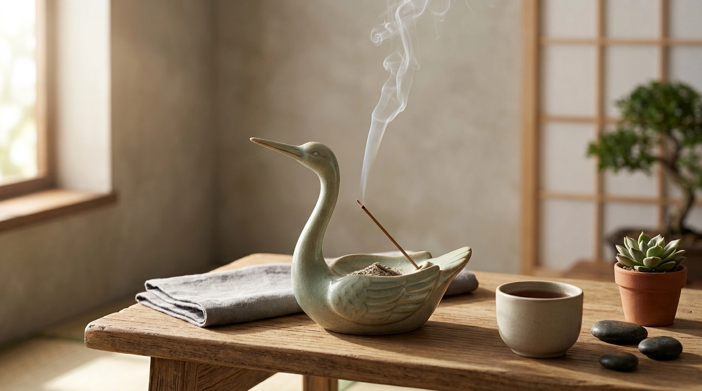 Immortal Crane Ceramic Incense Burner for Calm Rituals