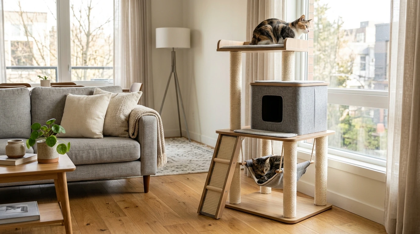 Modern Multi-Level Cat Tree: Condo, Hammock, Scratchers