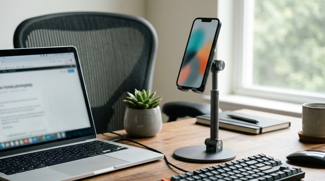 Rotating Phone Stand for Desk: 360° Height-Adjust Comfort