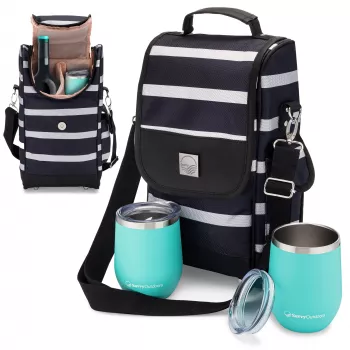 Insulated Wine Tote with Stemless Glasses for Picnics