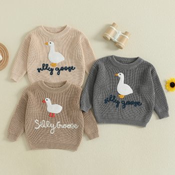 Goose Embroidered Toddler Knit Sweater for Cold Days