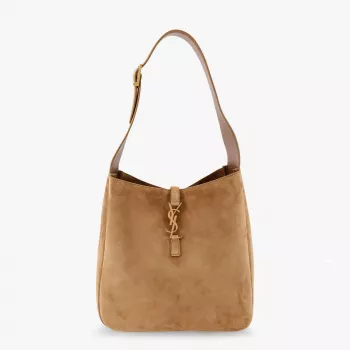 Saint Laurent Le 5 à 7 Suede Bag: Gold Logo, Daily Wear